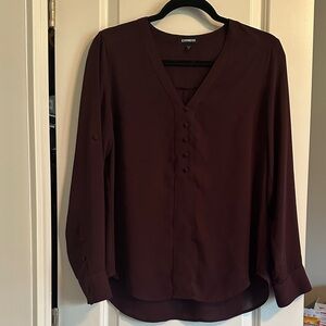 Express Deep Burgundy V-Neck Blouse